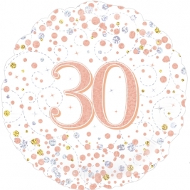 30th Sparkling Fizz Birthday White & Rose Gold Holographic 18 Inch Foil Balloon
