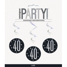 32" AGE 40 HANGING SWIRL DECORATIONS PACK OF 6