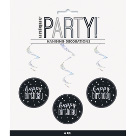 32" HAPPY BIRTHDAY HANGING SWIRL DECORATIONS PACK OF 6