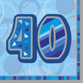 40th Birthday Blue Glitz Lunch Napkins (16pk)