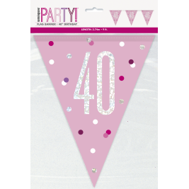 40th Birthday Glitz Pink Prismatic Plastic Pennant Banner