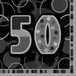50th Birthday Black & Silver Glitz Lunch Napkins (16pk)