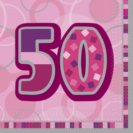 50th Birthday Pink Glitz Lunch Napkins (16pk)