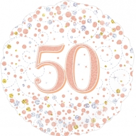 50th Sparkling Fizz Birthday White & Rose Gold Holographic 18 Inch Foil Balloon