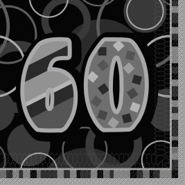 60th Birthday Black & Silver Glitz Lunch Napkins (16pk)