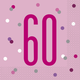 60th Birthday Glitz Pink Luncheon Napkins Pack of 16