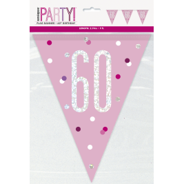 60th Birthday Glitz Pink Prismatic Plastic Pennant Banner