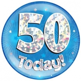50 Today - Blue Holographic Jumbo Badge