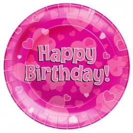 Pink  Happy Birthday 9" Plates - 8pcs