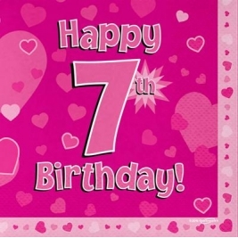 Pink Happy 7th Birthday 3ply Napkins 33cm x 33cm - 16pk
