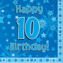Blue Happy 10th Birthday 3ply Napkins 33cm x 33cm - 16pk