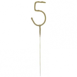 7" Gold Glitz Number 5 Happy Birthday Sparkler Candle