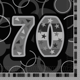 70th Birthday Black & Silver Glitz Lunch Napkins (16pk)