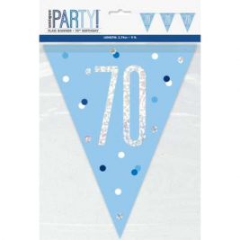 70th BIRTHDAY GLITZ BLUE PRISMATIC PLASTIC PENNANT BANNER