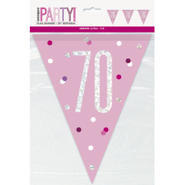 70th Birthday Glitz Pink Prismatic Plastic Pennant Banner