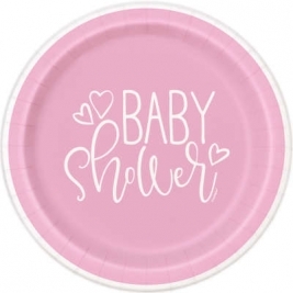 Baby Shower Pink Hearts Round 7 Inch Dessert Plates Pack of 8