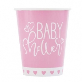 Baby Shower Pink Hearts 9oz Paper Cups Pack of 8