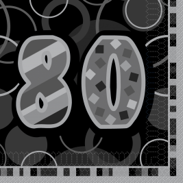 80th Birthday Black & Silver Glitz Lunch Napkins (16pk)
