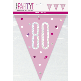 80th Birthday Glitz Pink Prismatic Plastic Pennant Banner