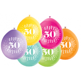 9" HAPPY 50TH BIRTHDAY ASSORTED COLOR BALLOONS