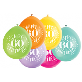 9" HAPPY 60TH BIRTHDAY ASSORTED COLOR BALLOONS