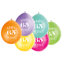 9" HAPPY 65TH BIRTHDAY ASSORTED COLOR BALLOONS