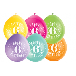 9" Happy 6th Birthday Assorted Colours Balloons Pack of 10