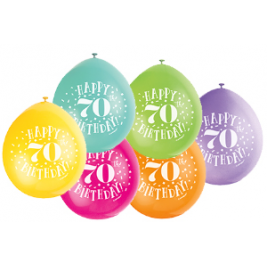 9" HAPPY 70TH BIRTHDAY ASSORTED COLOR BALLOONS