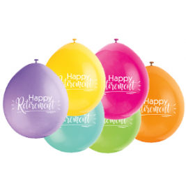 9" HAPPY RETIREMENT ASSORTED COLOR BALLOONS