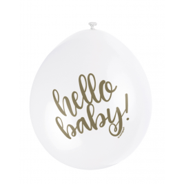 9" HELLO BABY GOLD PRINTED BALLOONS