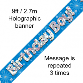 9ft Banner Birthday Boy Blue Holographic