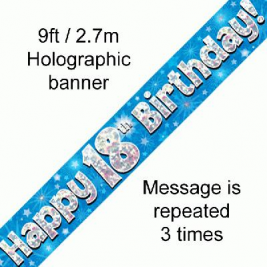 9ft Banner Happy 18th Birthday Blue Holographic