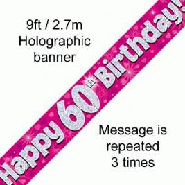9ft Banner Happy 60th Birthday Pink Holographic
