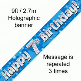 9ft Banner Happy 7th Birthday Blue holographic