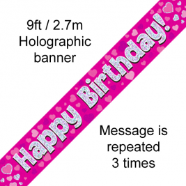 9ft Banner Happy Birthday Pink holographic