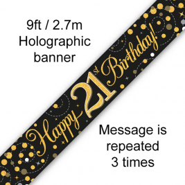 9ft Banner Sparkling Fizz 21st Birthday Black & Gold Holographic