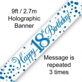 9ft Banner 18th Sparkling Fizz Birthday Blue Holographic