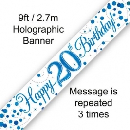 9ft Banner 20th Sparkling Fizz Birthday Blue Holographic