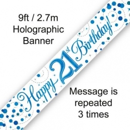9ft Banner 21st Sparkling Fizz Birthday Blue Holographic