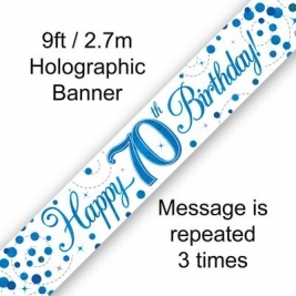 9ft Banner 70th Sparkling Fizz Birthday Blue Holographic