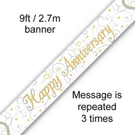 9ft Banner Happy Anniversary Linked Hearts