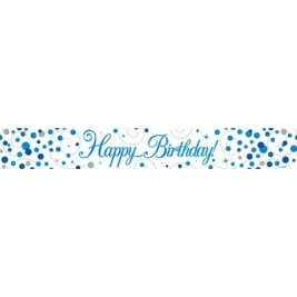 9ft Sparkling Fizz Birthday Blue Holographic Banner