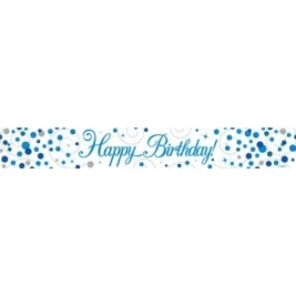 9ft Sparkling Fizz Birthday Blue Holographic Banner