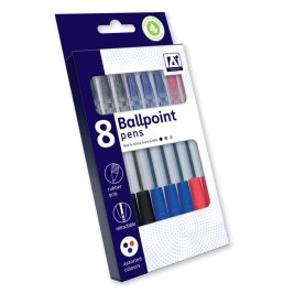 8 Retractable B/point Pens 3col