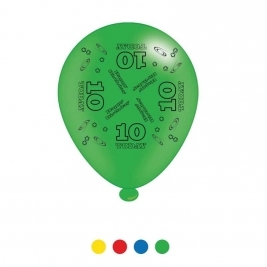 Age 10 Unisex Birthday Latex Balloons - Pack of 8
