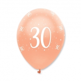 Age 30 Rose Gold Pearlescent Latex Balloons All Round Print