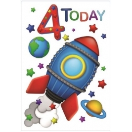 Age 4 Boy Birthday Card - Little Boy, Spaceships, Planets & Aliens