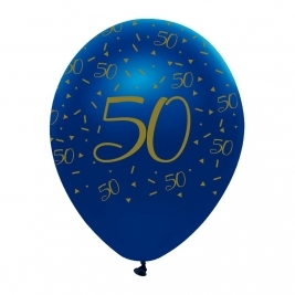 Age 50 Navy and Gold Geode Pearlescent Latex Balloons All Round Print