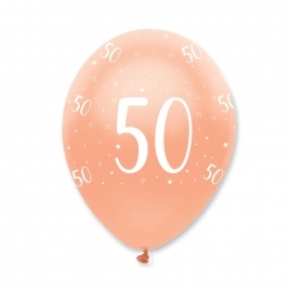 Age 50 Rose Gold Pearlescent Latex Balloons All Round Print