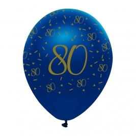 Age 80 Navy and Gold Geode Pearlescent Latex Balloons All Round Print